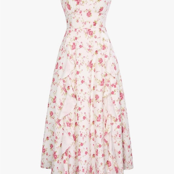 Chic Floral Midi Dress in White and Pink - Picture 2 of 11